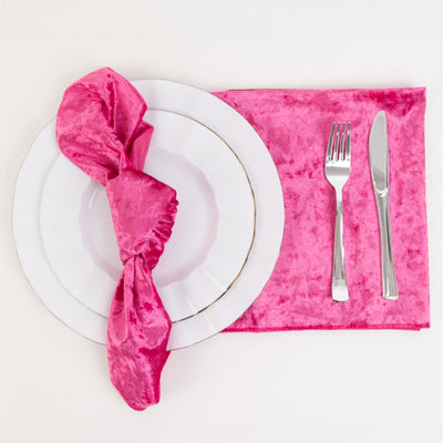5 Pack Premium Crushed Velvet 20’’x20’’ Napkins Fuchsia - Rich & Textured Finish Dinner Napkins - Napkins