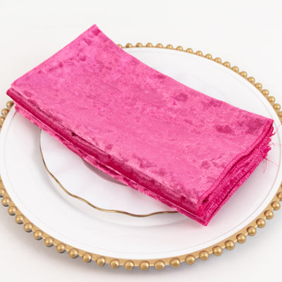 5 Pack Premium Crushed Velvet 20’’x20’’ Napkins Fuchsia - Rich & Textured Finish Dinner Napkins - Napkins