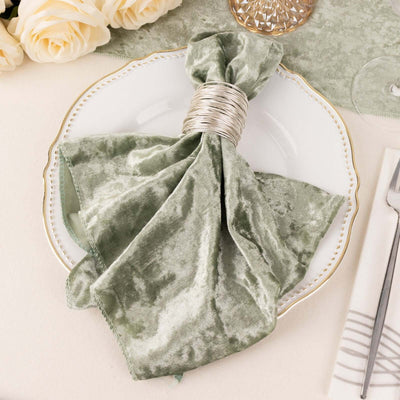 5 Pack Premium Crushed Velvet 20’’x20’’ Napkins Sage Green - Rich & Textured Finish Dinner Napkins - Napkins