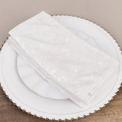 5 Pack Premium Crushed Velvet 20’’x20’’ Napkins White - Rich & Textured Finish Dinner Napkins for Classy Events