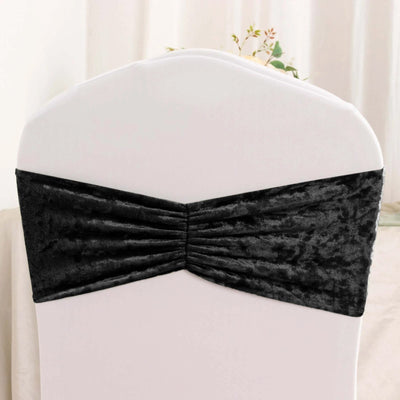 5 Pack Premium Crushed Velvet Chair Sashes Black Ruffle Style - Textured Chair Bands for Stunning Event Decor - Chair
