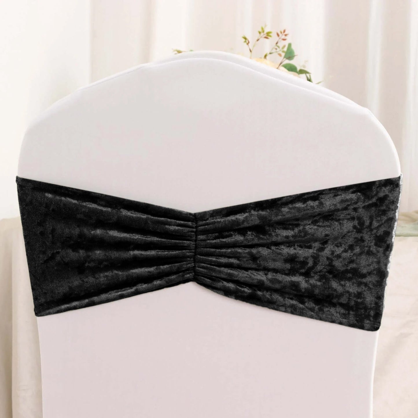 5 Pack Premium Crushed Velvet Chair Sashes Black Ruffle Style - Textured Chair Bands for Stunning Event Decor