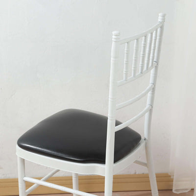 5 Pack PU Leather 1.5’’ Thick Seat Pads with Wood Backing for Chiavari Chairs Black - Memory Foam Tie-Less Non-Slip