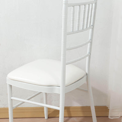 5 Pack PU Leather 1.5’’ Thick Seat Pads with Wood Backing for Chiavari Chairs White - Memory Foam Tie-Less Non-Slip