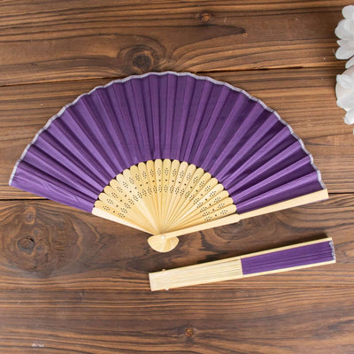 5 Pack Purple Asian Silk Folding Fans Party Favors Oriental Folding Fan Favors - Decorations