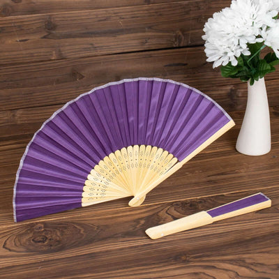 5 Pack Purple Asian Silk Folding Fans Party Favors Oriental Folding Fan Favors - Decorations