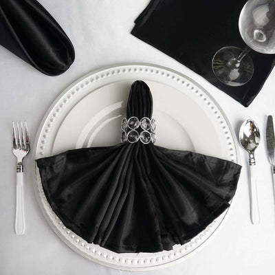 5 Pack Satin 20"x20" Napkins Black - Luxurious Shine & Smooth Dinner Napkins for Upscale Events