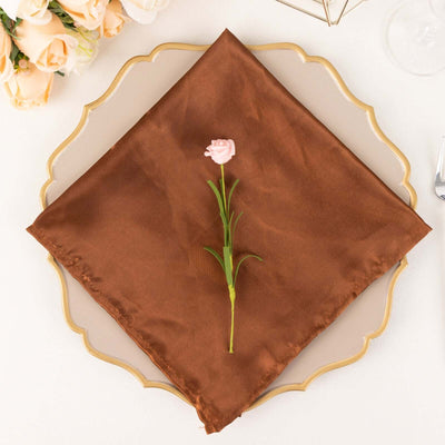 5 Pack Satin 20’’x20’’ Napkins Cinnamon Brown - Luxurious Shine & Smooth Dinner Napkins - Napkins