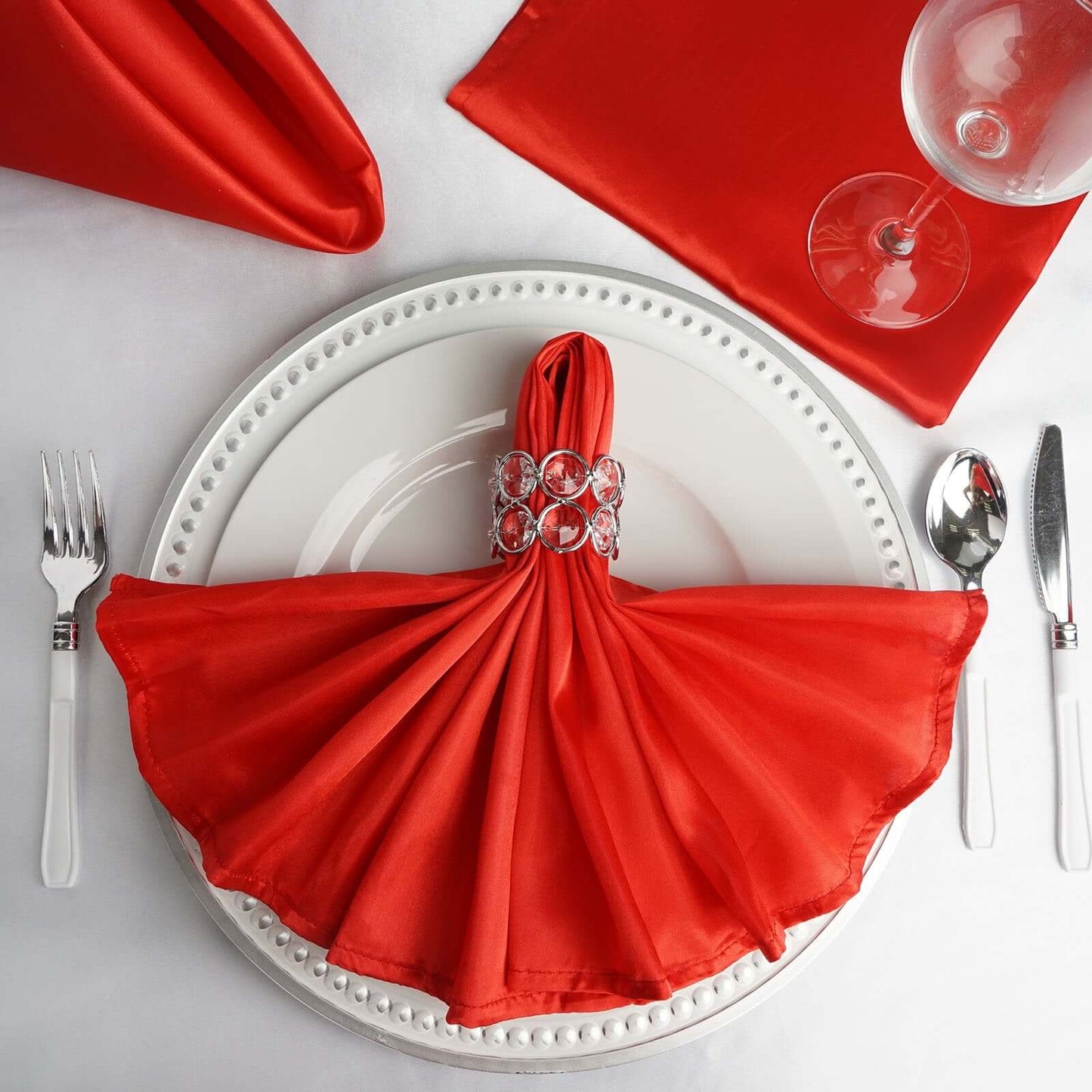 5 Pack Satin 20"x20" Napkins Red - Luxurious Shine & Smooth Dinner Napkins