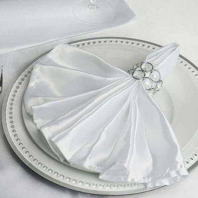5 Pack Satin 20"x20" Napkins White - Luxurious Shine & Smooth Dinner Napkins for Upscale Events