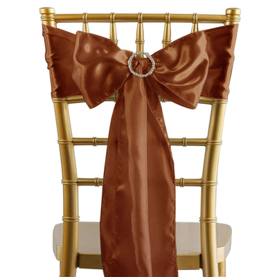 5 Pack Satin Chair Sashes Cinnamon Brown - Durable Chair Bows with Shiny Finish 6’’x106’’ - Chair Sashes