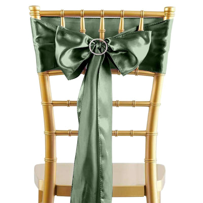 5 Pack Satin Chair Sashes Dusty Sage Green - Durable Chair Bows with Shiny Finish 6"x106"