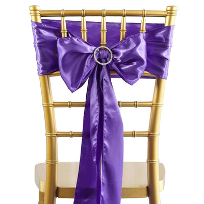 5 Pack Satin Chair Sashes Purple - Durable Chair Bows with Shiny Finish 6"x106"