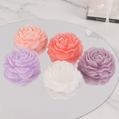 5-Pack Scented Candles Floating Peony Flower Design Assorted Colors Wax - Decorative Party Favors with Individual Gift