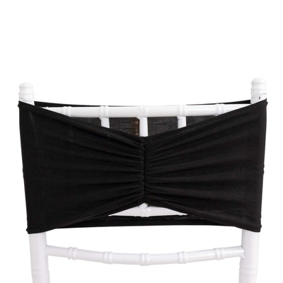 5 Pack Spandex Chair Sashes Black Ruffled Style - Wide Easy to Use Stretch Chair Bands 8’’x13’’ - Chair Sashes