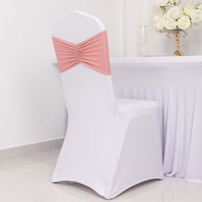 5 Pack Spandex Chair Sashes Dusty Rose Ruffled Style - Wide Easy to Use Stretch Chair Bands 8’’x13’’ - Chair Sashes