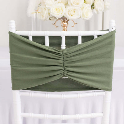 5 Pack Spandex Chair Sashes Dusty Sage Green Ruffled Style - Wide Easy to Use Stretch Chair Bands 8’’x13’’ - Chair