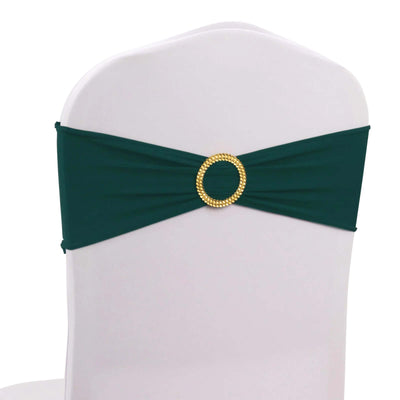 5 Pack Spandex Chair Sashes Hunter Emerald Green with Gold Rhinestone Buckles - Reusable Four-Way Stretch Sash Bands