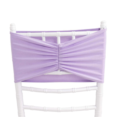 5 Pack Spandex Chair Sashes Lavender Lilac Ruffled Style - Wide Easy to Use Stretch Chair Bands 8’’x13’’ - Chair Sashes