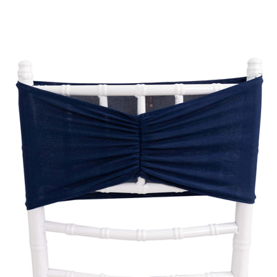 5 Pack Spandex Chair Sashes Navy Blue Ruffled Style - Wide Easy to Use Stretch Chair Bands 8’’x13’’ - Chair Sashes