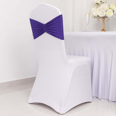 5 Pack Spandex Chair Sashes Purple Ruffled Style - Wide Easy to Use Stretch Chair Bands 8’’x13’’ - Chair Sashes