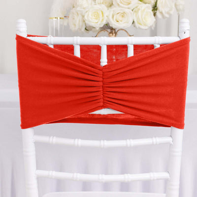 5 Pack Spandex Chair Sashes Red Ruffled Style - Wide Easy to Use Stretch Chair Bands 8’’x13’’ - Chair Sashes