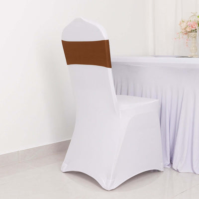 5 Pack Stretch Spandex Chair Sashes Cinnamon Brown - Fitted Finish Two Ply Heavy Duty Chair Bands 5’’x12’’ - Chair