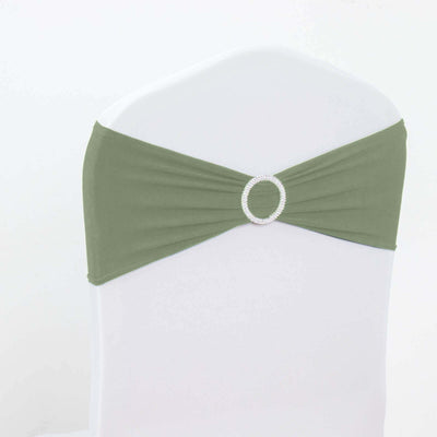 5 Pack Stretch Spandex Chair Sashes Dusty Sage Green - Reusable Chair Bands with Silver Diamond Ring Slide Buckle 5"x14"