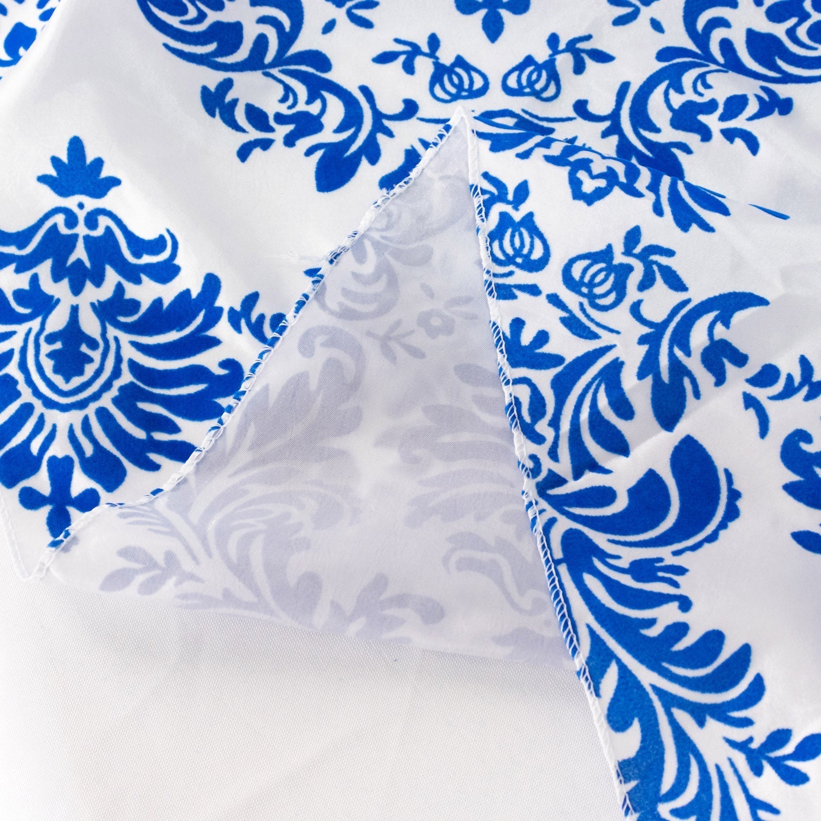5 Pack Taffeta 20’’x20’’ Napkins Royal Blue/White Damask Flocking Design - Decorative Dinner Napkins - Napkins