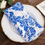5 Pack Taffeta 20’’x20’’ Napkins Royal Blue/White Damask Flocking Design - Decorative Dinner Napkins - Napkins