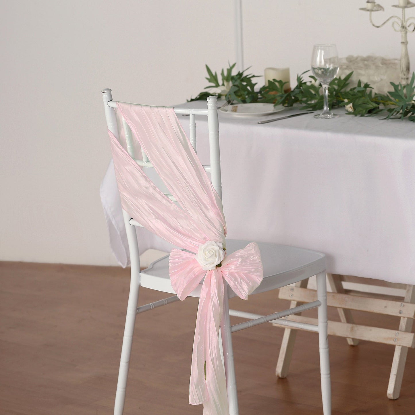 5 Pack Taffeta 6"x106" Chair Sashes Blush Accordion Crinkle Texture - Stylish Decor for Weddings & Gatherings