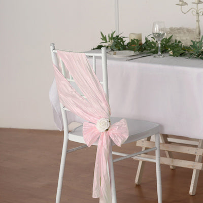 5 Pack Taffeta 6"x106" Chair Sashes Blush Accordion Crinkle Texture - Stylish Decor for Weddings & Gatherings