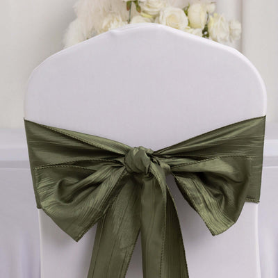 5 Pack Taffeta 6’’x106’’ Chair Sashes Dusty Sage Green Accordion Crinkle Texture - Stylish Decor for Weddings &