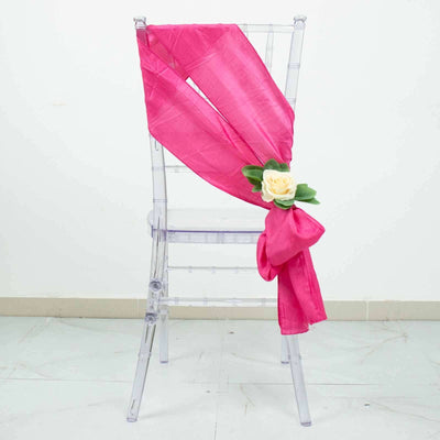 5 Pack Taffeta 6’’x106’’ Chair Sashes Fuchsia Accordion Crinkle Texture - Stylish Decor for Weddings & Gatherings