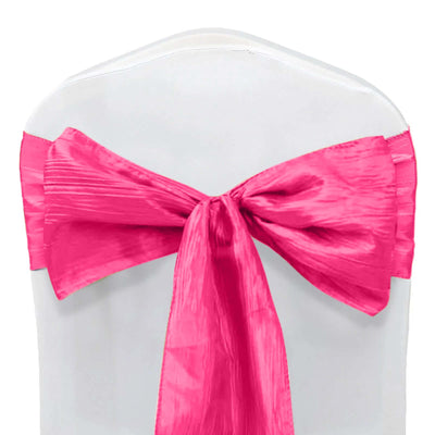 5 Pack Taffeta 6’’x106’’ Chair Sashes Fuchsia Accordion Crinkle Texture - Stylish Decor for Weddings & Gatherings