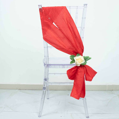 5 Pack Taffeta 6’’x106’’ Chair Sashes Red Accordion Crinkle Texture - Stylish Decor for Weddings & Gatherings - Chair