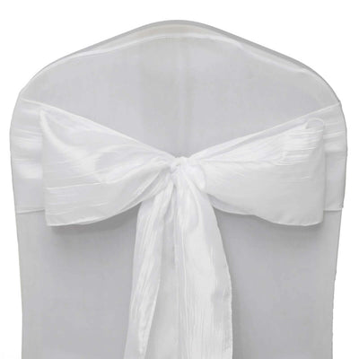 5 Pack Taffeta 6"x106" Chair Sashes White Accordion Crinkle Texture - Stylish Decor for Weddings & Gatherings