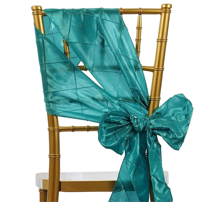 5 Pack Taffeta Chair Sashes Turquoise Pintuck Pattern with Smooth Metallic Finish 7’’x106’’ - Chair Sashes
