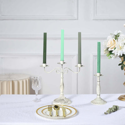 5-Pack Taper Candles Ribbed Wick Ribbon Wax Design Assorted Green - Premium Unscented Dinner Candles 9’’ - Decorations