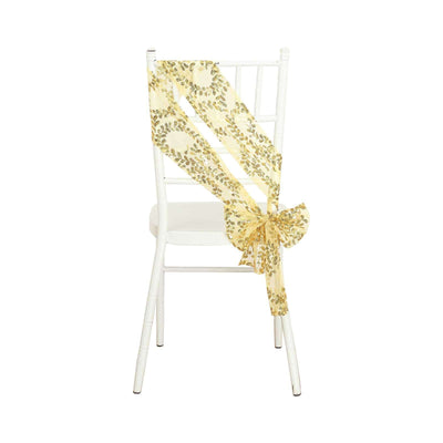 5 Pack Tulle Chair Sashes with Leaf Vine Embroidered Sequins Gold 6’’x88’’ - Stylish Decor for Weddings - Chair Sashes