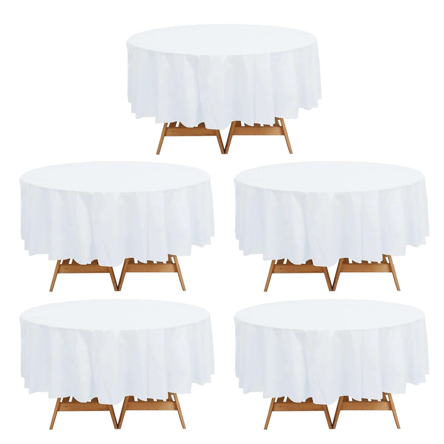 5-Pack Plastic Table Covers White Round - Durable PVC Disposable Tablecloths for Events 84"