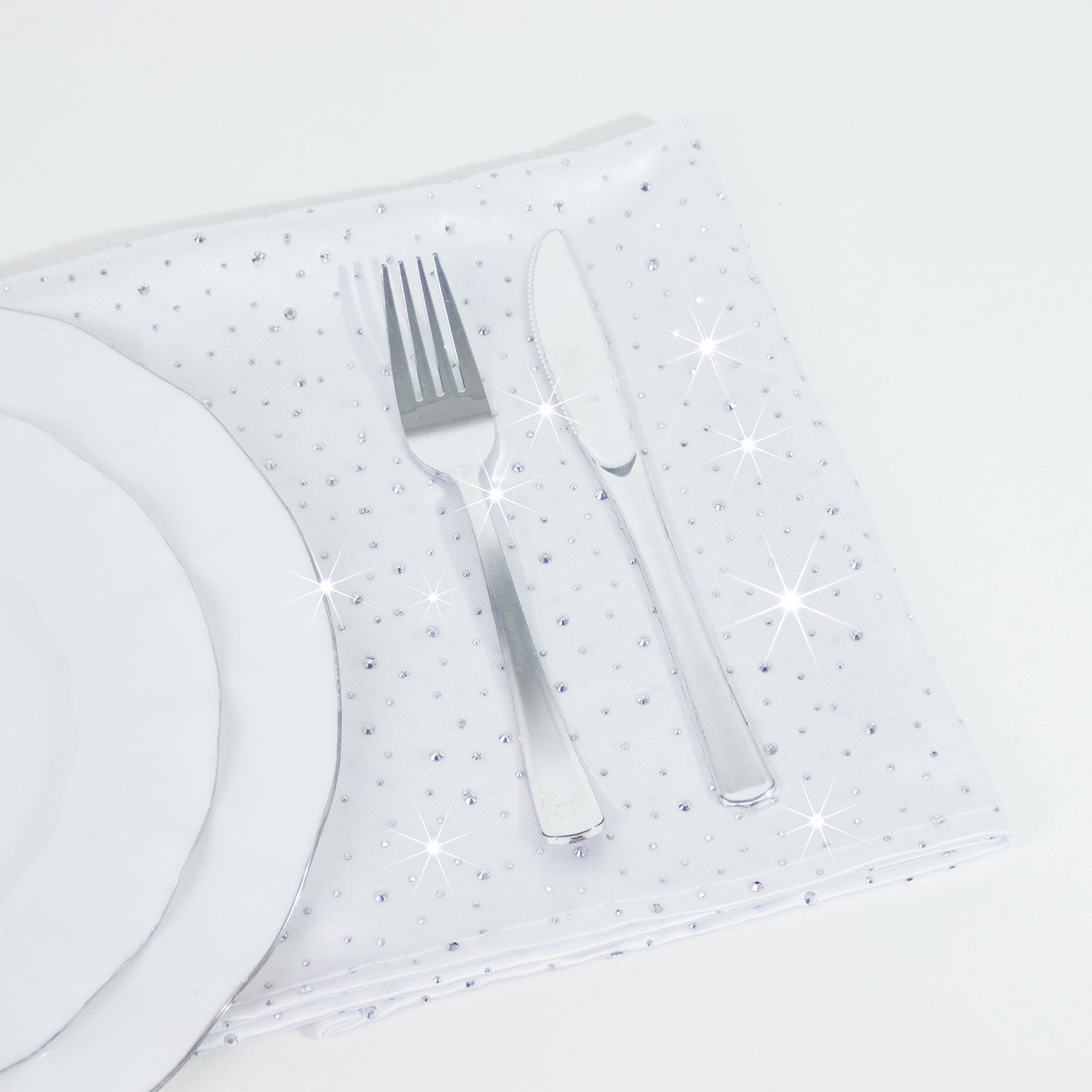 5-Pack White Scuba Polyester Napkins with Rhinestone Accents â€“ 20’’x20’’ Wrinkle-Free Reusable Cloth Napkins - Napkins