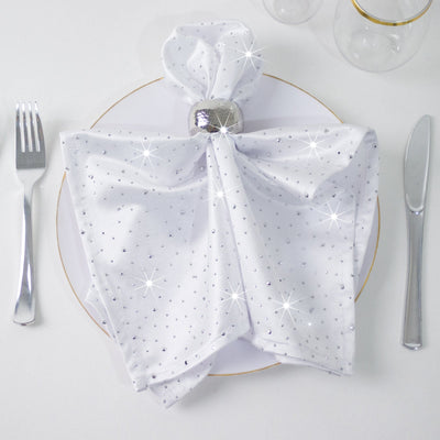 5-Pack White Scuba Polyester Napkins with Rhinestone Accents â€“ 20’’x20’’ Wrinkle-Free Reusable Cloth Napkins - Napkins
