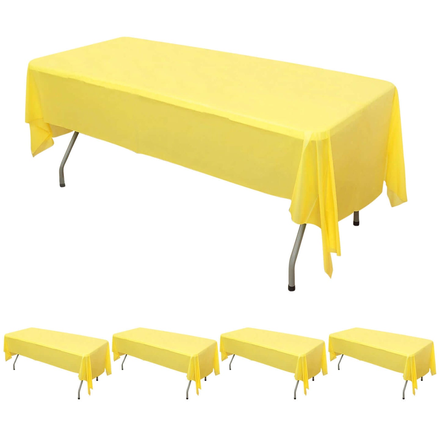 5-Pack Plastic Table Covers Yellow Rectangle - Reliable PVC Disposable Covers for Gatherings 54"x108"