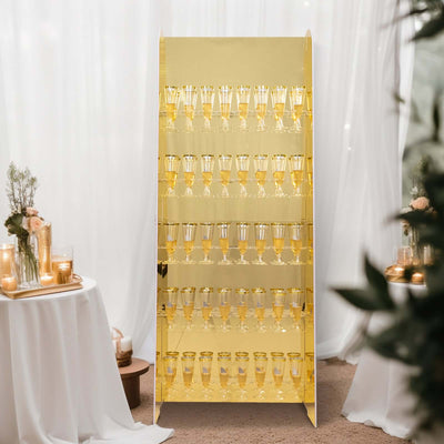 5-Tier Champagne Wall Glass Holder in Gold Mirror Finish 40 Stemware Rack Cocktail Display Drink Organizer for Classy