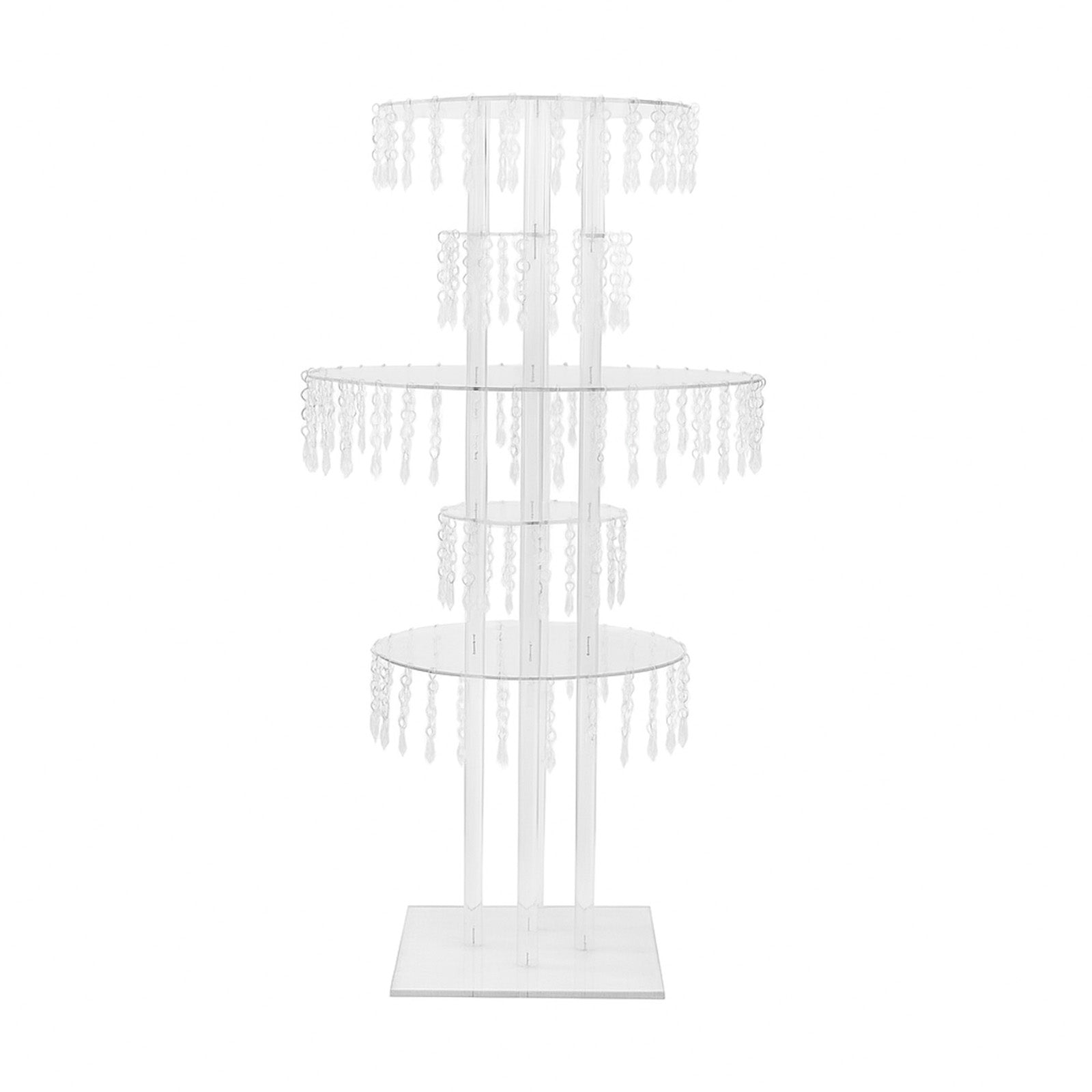 5-Tier Clear Acrylic Chandelier Flower Stand with Hanging Crystals â€“ 39’’ Tall Table Centerpiece Display Tower