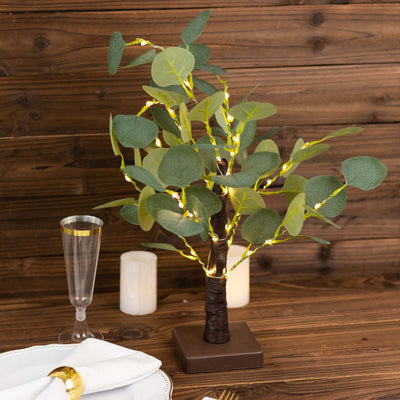 50 LED Lighted Artificial Tree Eucalyptus Plant Design Green Warm White - Battery Operated Table Accent 17’’ - LED