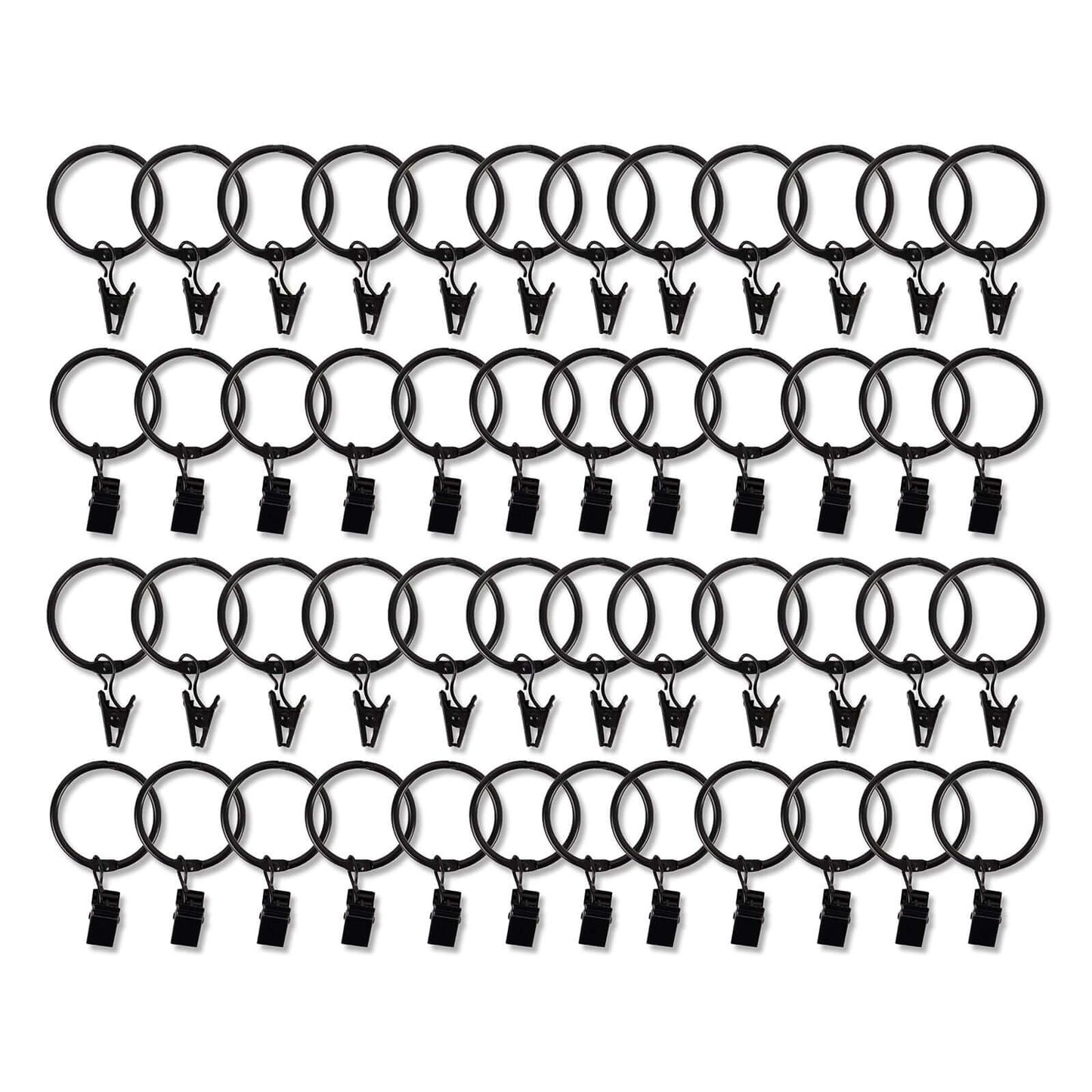 50 Pack Black Metal Openable Curtain Clip Rings, Heavy Duty Rustproof Drapery Backdrop Clip Hangers - 1.5"