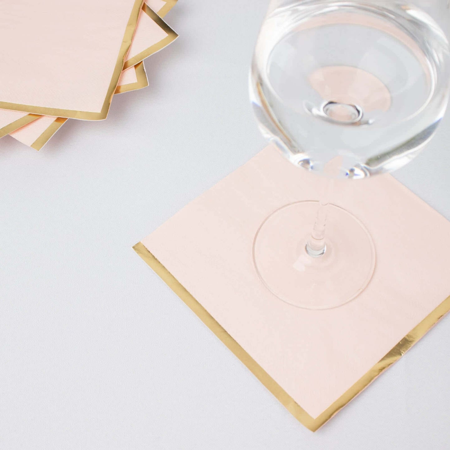 50-Pack Paper Beverage Napkins with Gold Foil Edge Blush - Disposable 2 Ply Cocktail Napkins for Events 6.5"x6.5"