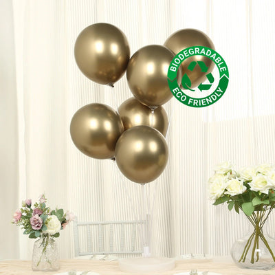 50 Pack Chrome Champagne Biodegradable Latex Balloons 12’’ Thick Eco Friendly Metallic Party Balloons - Decorations